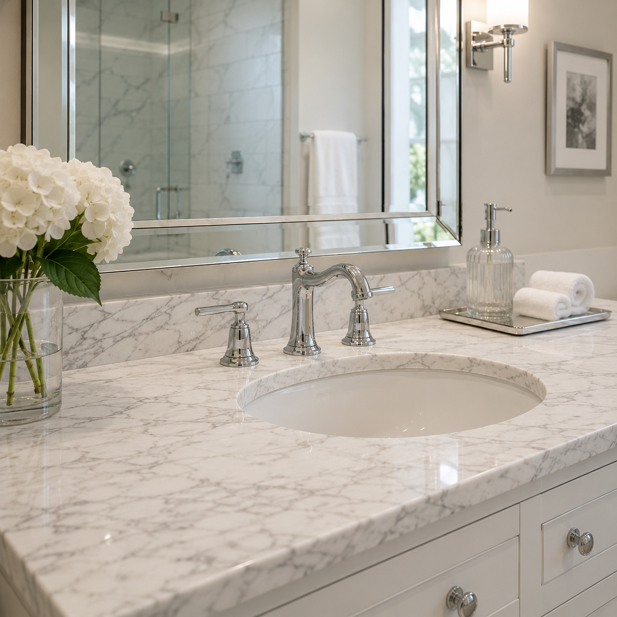 Marble bathroom vanity countertop