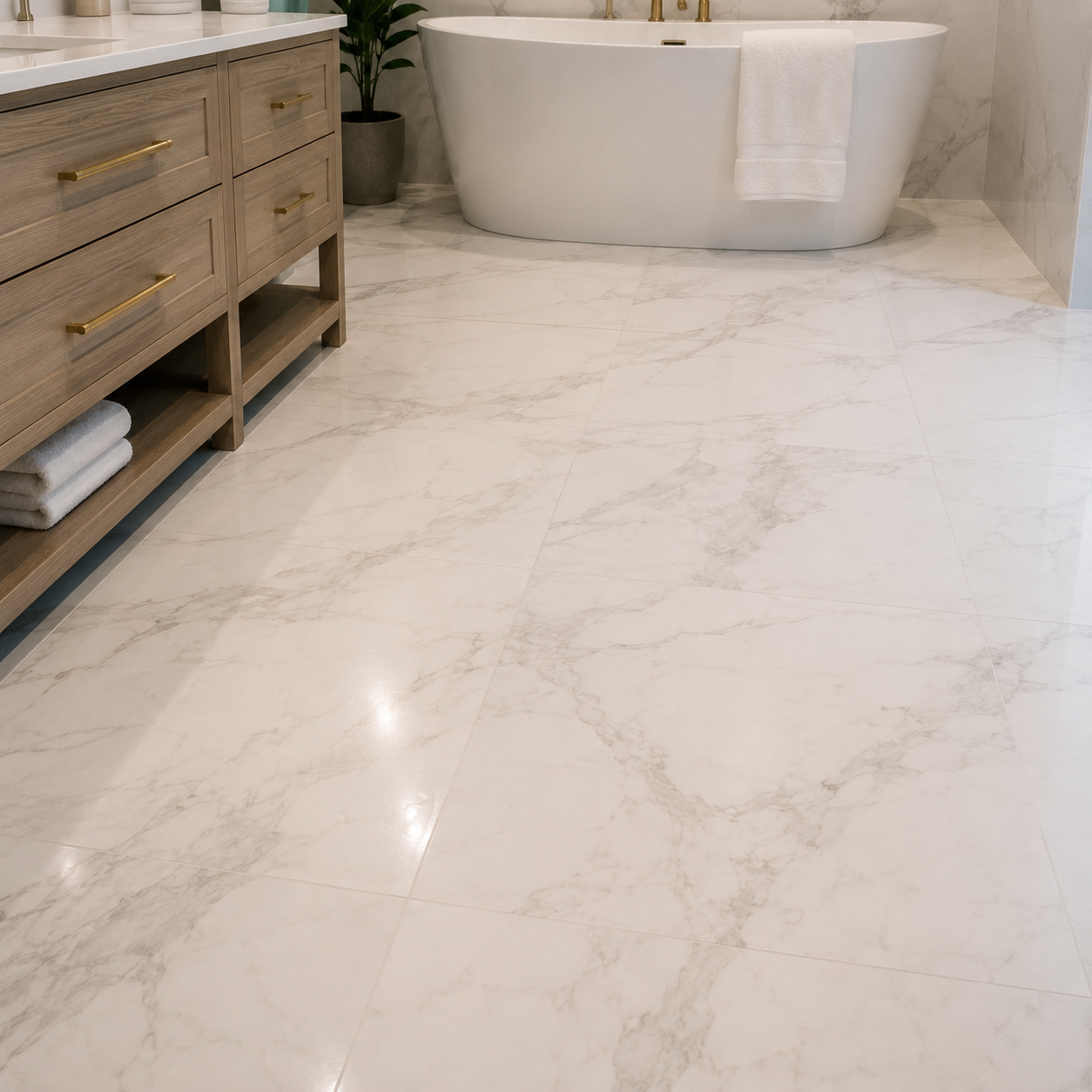 Porcelain tile bathroom floor