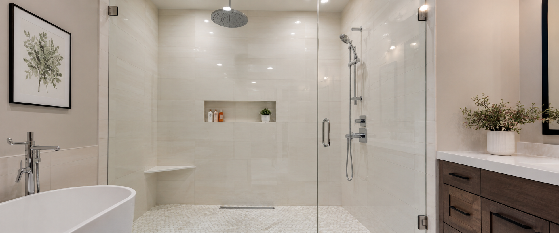 Finished walk-in shower remodel by Bell & Hammer in Kitsap County WA