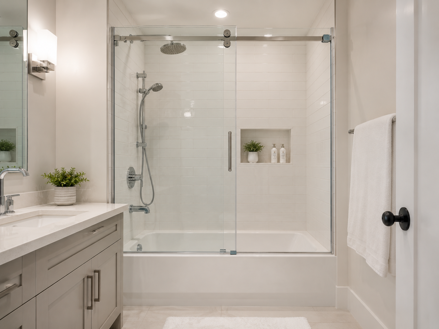 Tub and shower combo with frameless sliding door